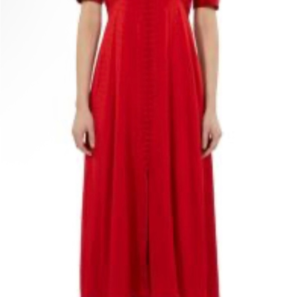 The Kooples Red Puff Sleeve V-Neck Midi Dress - Picture 2 of 8